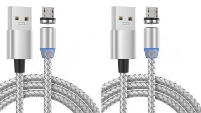 LOT DE 2 Cable micro-USB Magnétique nylon GRIS 1M