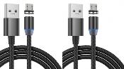 LOT DE 2 Cable micro-USB Magnétique nylon NOIR 1M