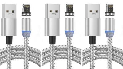 LOT DE 3 Cable IPhone Nylon Magnétique GRIS