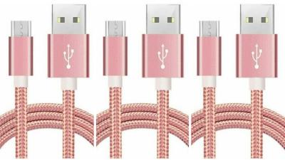 LOT DE  3 CÂBLE USB TYPE-C Nylon ROSE 3M