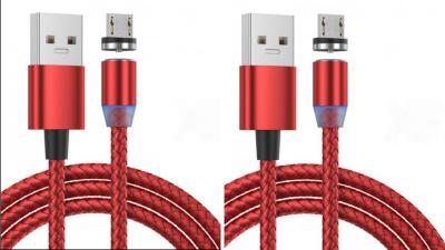 LOT DE 2 Cable micro-USB Magnétique nylon ROUGE 1M