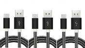 LOT DE 3 CÂBLE USB TYPE-C Nylon NOIR 2M