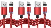 LOT DE  3 Cable micro-USB Magnétique nylon ROUGE 1M