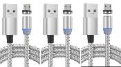 LOT DE 3 Cable micro-USB Magnétique nylon GRIS 1M
