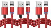 LOT DE 3 Cable Type-c Magnétique nylon ROUGE 1M