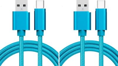 LOT DE 2 CÂBLE USB TYPE-C Nylon BLEU 2 M