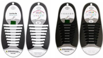 Lot de 2 paires Lacets  Silicone  Elastiques Pour Chaussure Baskets  Adulte Noir  et blanc