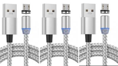 LOT DE 3 Cable micro-USB Magnétique nylon GRIS 1M