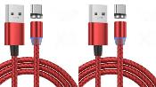 LOT DE 2 Cable Type-c Magnétique nylon ROUGE 1M