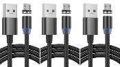 LOT DE 3 Cable IPhone Nylon Magnétique NOIR