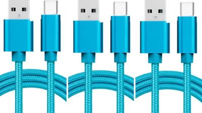 LOT DE 3 CÂBLE USB TYPE-C Nylon BLEU 1 M
