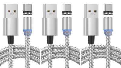 LOT DE 3 Cable Type-c Magnétique nylon GRIS 1M
