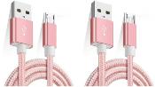 LOT DE 2 CÂBLE Micro USB Nylon ROSE 1 M