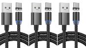 LOT DE 3 Cable Type-c Magnétique nylon NOIR 1M