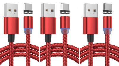 LOT DE 3 Cable Type-c Magnétique nylon ROUGE 1M