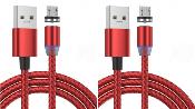 LOT DE 2 Cable micro-USB Magnétique nylon ROUGE 1M