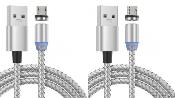 LOT DE 2 Cable micro-USB Magnétique nylon GRIS 1M