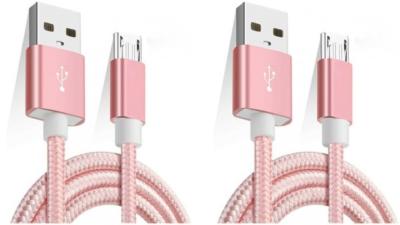 LOT DE 2 CÂBLE Micro USB Nylon ROSE 1 M