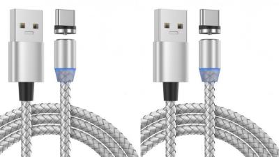 LOT DE 2 Cable Type-c Magnétique nylon GRIS 1M